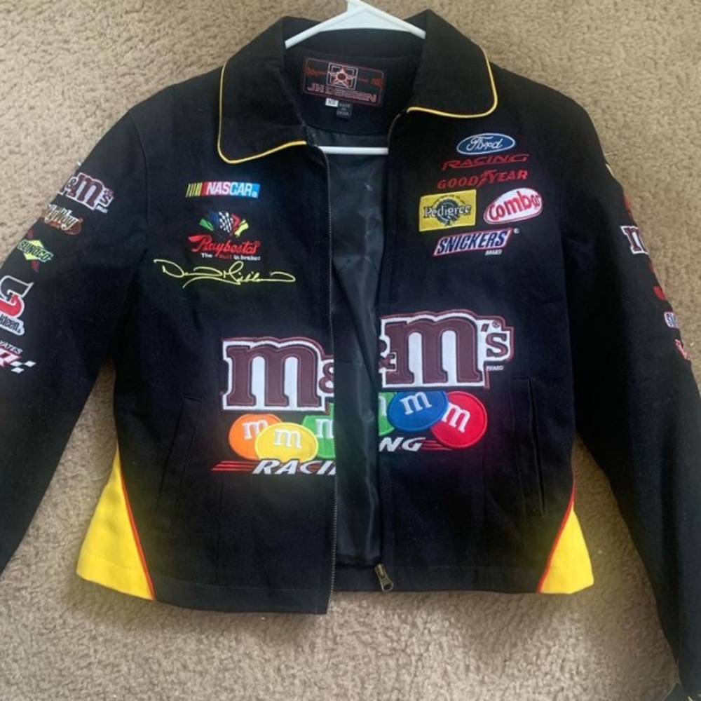 VINTAGE Nascar Black Utility Jacket with Colorful Logos